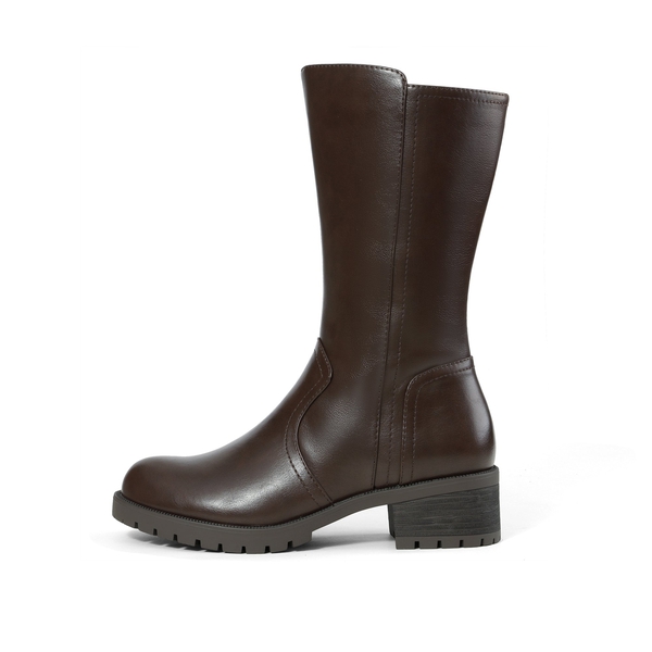 Mid Calf Riding Boots - BROWN PU - 1